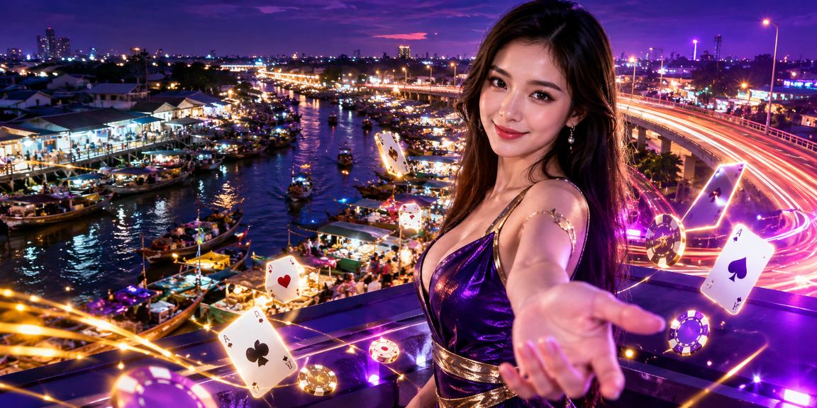 Bàn chơi bài sáng neon về đêm tại Cần Thơ