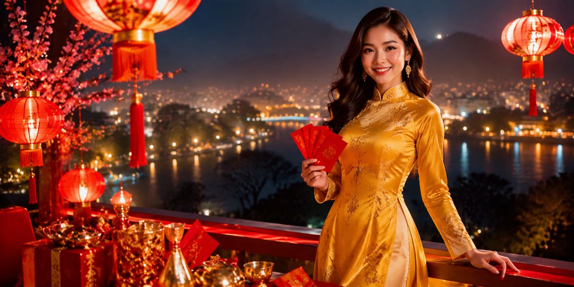 Người nhận phong bì đỏ thưởng bonus trong không gian Đà Lạt dịp Tết